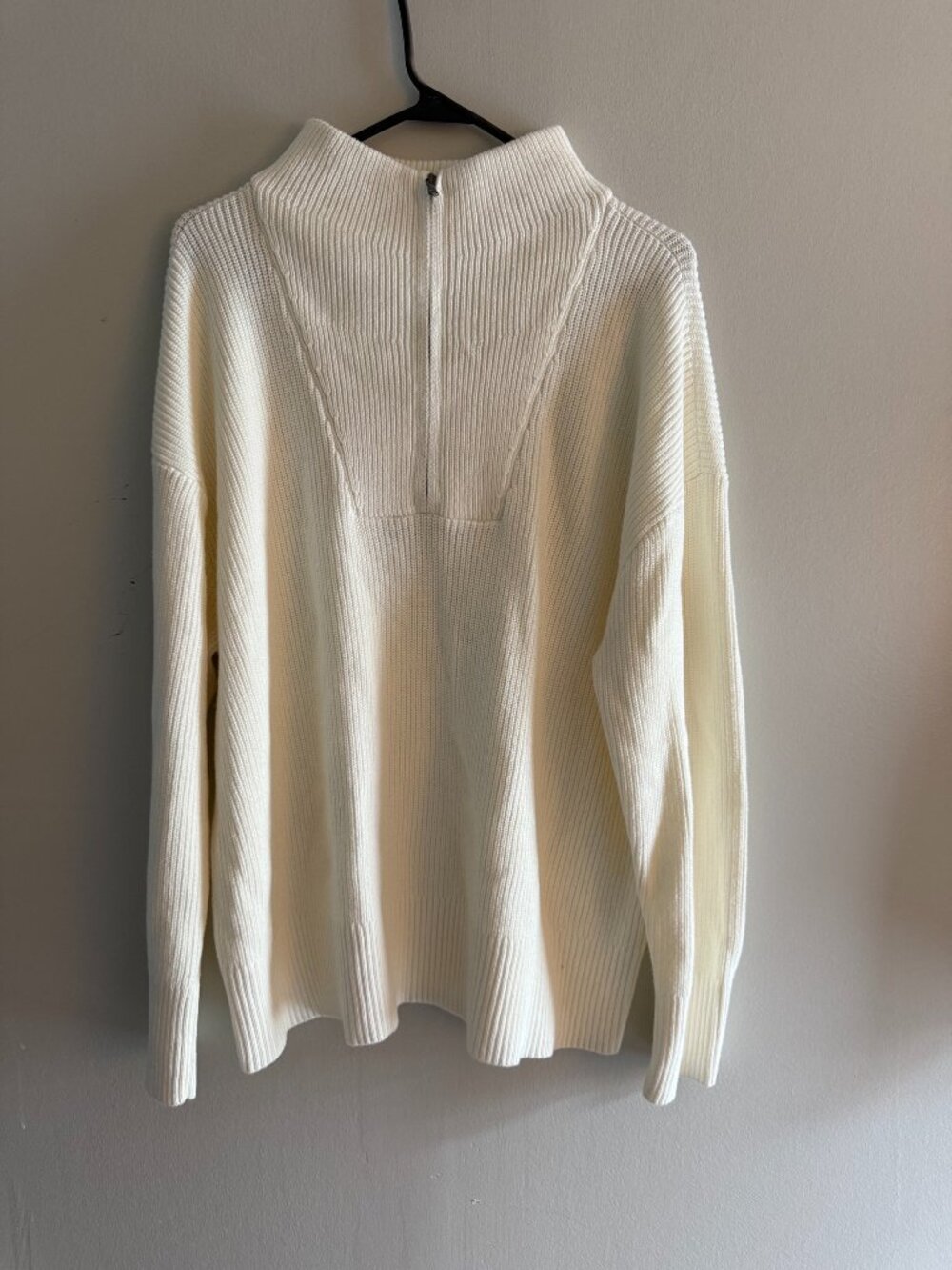 Lands' End Drifter Shaker Wedge Quarter Zip Sweater Cream Cotton Sz 1X 16W 18W